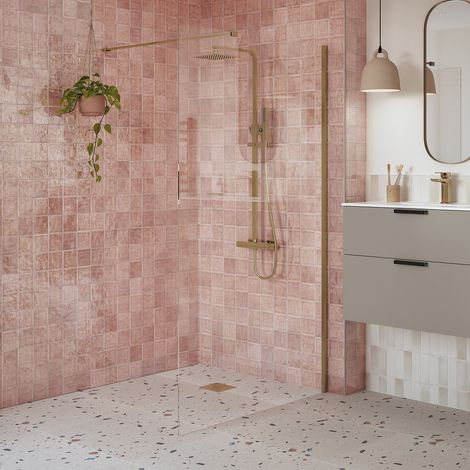 Signature Icon Brushed Bronze Wet Room Screen 1200mm Wide - 8mm Glass (1/4)