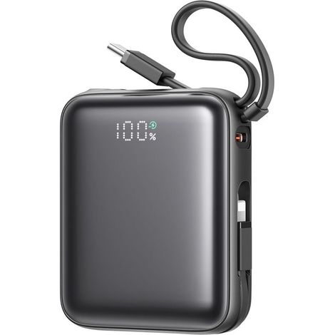 Batterie externe Joyroom JR-PBF27 10 000 mAh 22,5 W avec câbles USB-C et Lightning intégrés - Noir