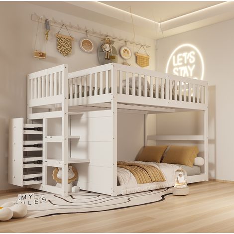 MEUBLIV Etagenbett 140x200 cm weiß – Treppe mit Stauraum, ohne Matratze (1/5)