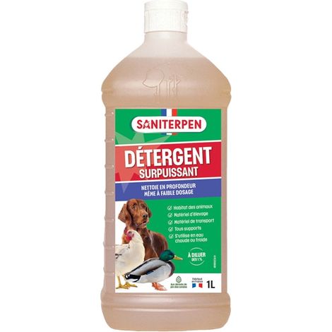 Nettoyant surpuissant Saniterpen 1L – Détergent concentré pour habitat animal – Nettoyage manuel ou haute pression – Biodégradable – Action Pin