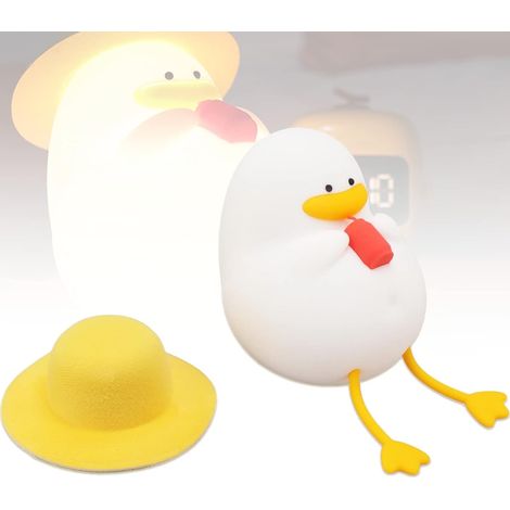 Veilleuse canard mignonne, lampe canard en silicone rechargeable avec chapeau, couleur et luminosité réglables, cadeau amusant