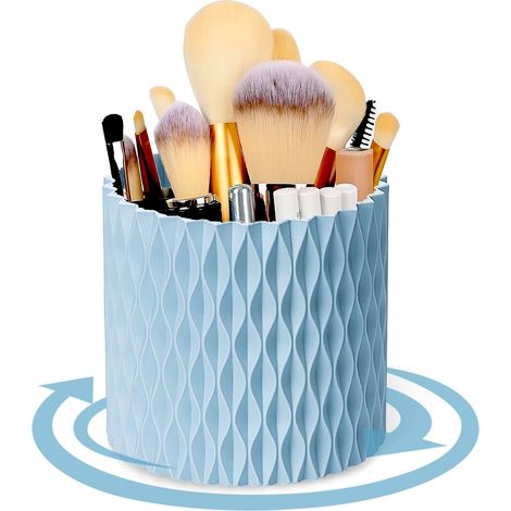 Boîte de rangement pour pinceaux de maquillage, porte-stylo multifonctionnel rotatif à 360°, boîte de rangement pouvant contenir du rouge à lèvres, un peigne et des outils de beauté (bleu)