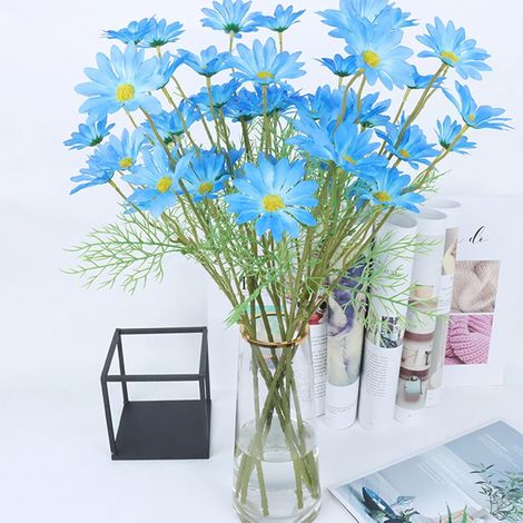 Cinq chrysanthèmes artificiels de 19 pouces, fleurs en soie simulée aux couleurs inaltérables, convenant à la décoration de la maison/du bureau, cinq têtes de fleurs.