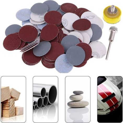 100 pièces 1 pouce 25mm tampons de disque de ponçage 100-3000 Kit de tampon de polissage de ponçage pour accessoires de papier de verre pour outil rotatif (1/5)