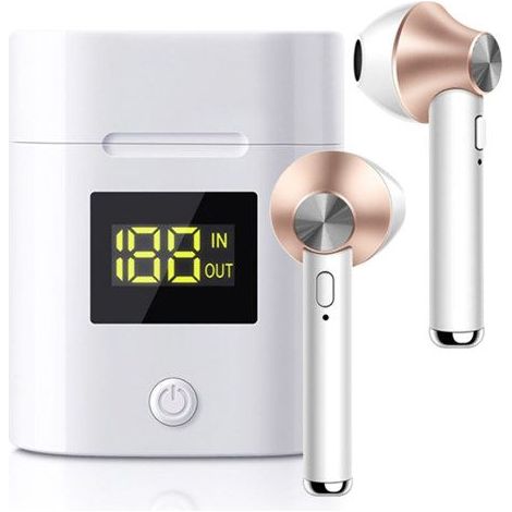 Écouteurs Sans Fil Bluetooth 5.0 TWS Modèle JeezPro avec Affichage LED Dorée (1/2)