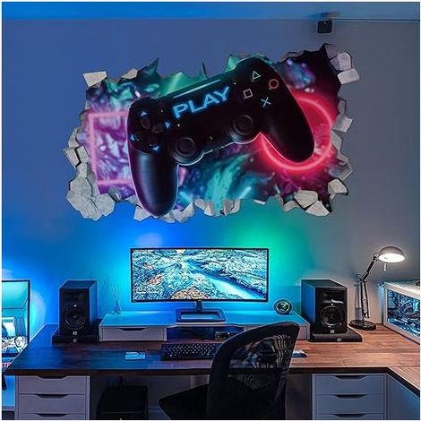 Autocollants Muraux Gamer 3D,Gamer Poster Murale Décoration,Sticker Mural de Chambre Garçon,Moderne Stickers Muraux de Décoration de Salon,Autocollant Mural de Garçon Dortoir,DIY Sticker Gamer (1/5)