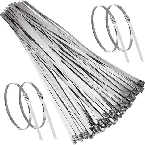 Collier de Serrage Métallique 350 x 4,6mm, 100 Pièces Serre Câble en Acier Inoxydable Argent Attaches de Câble Robustes - Zip Ties Metal - Résistance à la 120KG