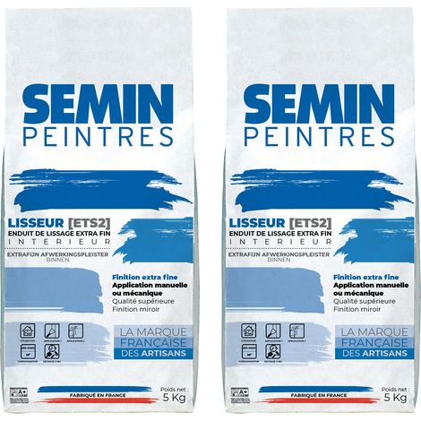 Lot de 2 enduits de lissage extra fin en poudre pour finition des murs Lisseur Semin - intérieur - sac de 5 kg (1/5)