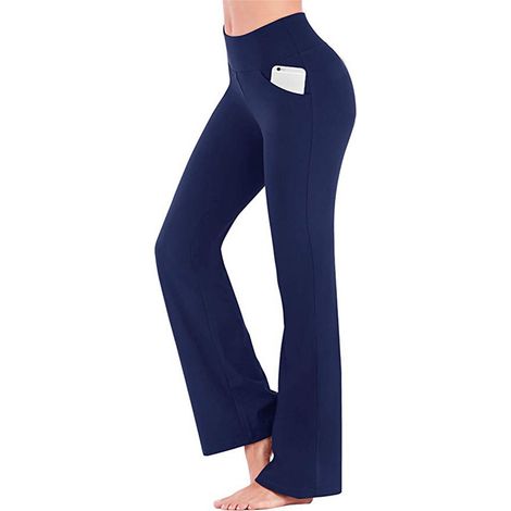 1 pièce Pantalon large femme, taille haute, coupe bootcut, extensible 4 sens, pour yoga et activité sportive (1/5)
