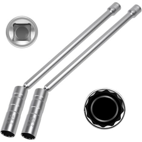 Set di 2 chiavi a bussola per candele (16 mm/14 mm), chiave magnetica girevole a 360 gradi per candele, set di chiavi a bussola a 12 punte per candele, chiave in acciaio per candele lunga 30 cm, per r (1/5)