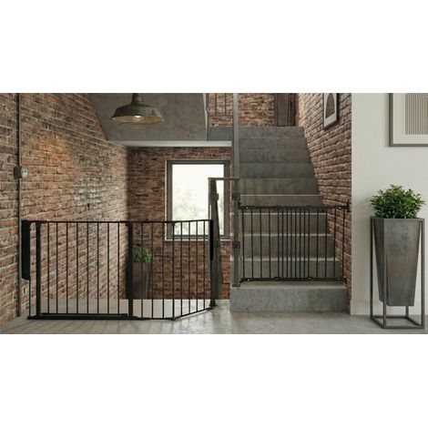 Safetots Barrière de Sécurité Enfant Escalier, Noir, Système Multi-Panneaux jusqu à 135cm, Fixation à Vis 67-105,5cm