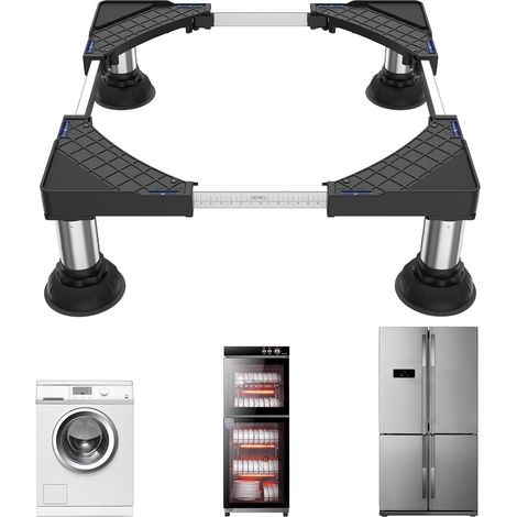 Base à quatre pieds pour réfrigérateur, lave-linge et sèche-linge, capacité de charge 300 kg, convient aux réfrigérateurs et lave-linge (largeur : 30-60 cm / hauteur : 17-19 cm). (1/5)