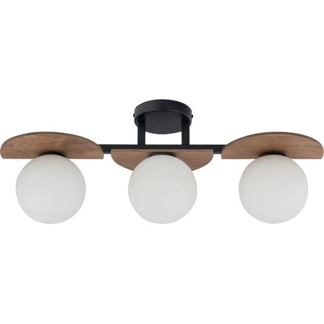 Plafonnier boho noir bois verre blanc Mirror 3xG9 Sigma