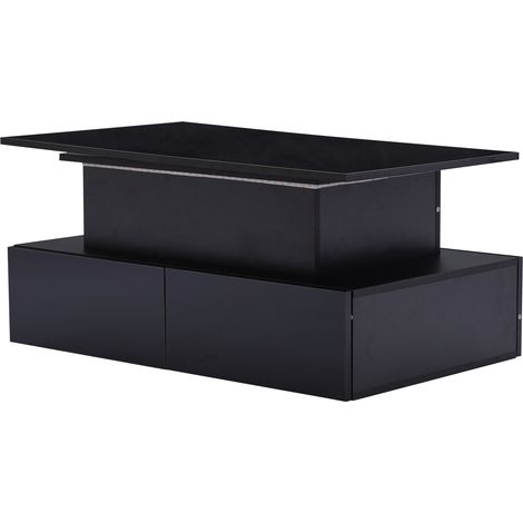 Mesa de centro negra brillo alto con LED, 4 cajones y tablero extraíble 90x55x41 cm (1/5)