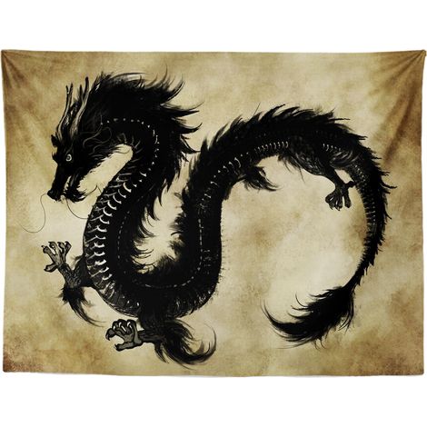 200x150cm Dragon Tapisserie Noir Animal Légendaire Ancien Chinois Tenture Murale pour Salon Chambre Dortoir Murale Décoration, Fête Contexte (1/5)