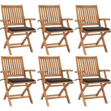 Lot de 6 Chaises de jardin et de camping pliables, Chaises de relaxation, avec coussins Bois de teck OIB2336E (1/5)