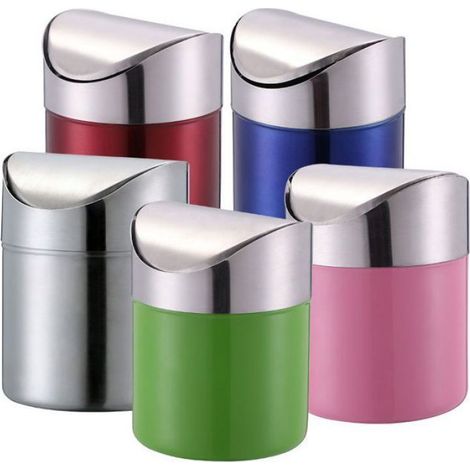 Mini Poubelle - Acier Inoxydable Brossé - Couvercle Pivotant - 1 5 L - Bureau Voiture Intérieur - Bleu (1/4)