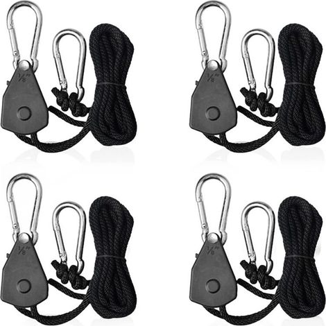 4pcs Adjustable Ratchet Ropes with 1/8 Inch Hooks, Shade Sail Tensioner, Ratchet Rope for Lamp or Plants (1/5)