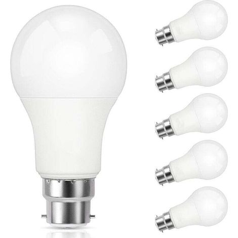 B22 LED Bulb, 9W Bayonet Equivalent to 60W Halogen, Cool White 5000K, 800LM, CRI 90, Non-Dimmable, Standard B22 Bayonet LED Bulb for Home Lighting, 6 Pack (1/5)