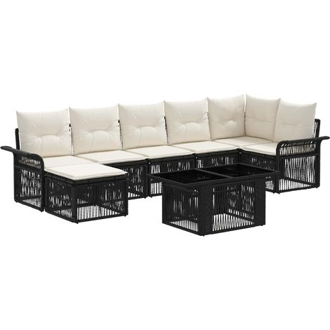 Conjunto de sofás de jardín 8 uds. Negro y Blanco Crema vidaXL (1/5)