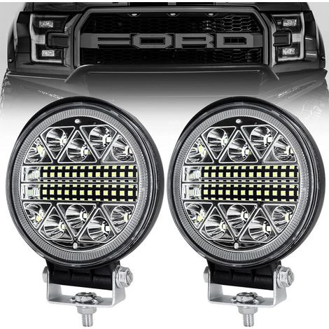 Faros LED redondos de 102 W – Paquete de 2, largo alcance 6000 K, resistentes al agua IP68, aluminio a prueba de golpes para coche, camión, SUV, barco