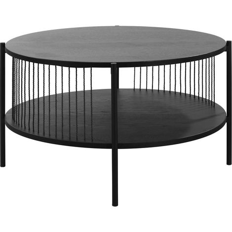 Harper Coffee Table - Oak Veneered/Metal - L80 x W80 x H45 cm - Black - Full Assembly Required