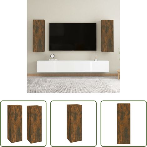 Holzschrank - TV-Schränke 2 Stk. Räuchereiche 30,5x30x90 cm Holzwerkstoff (1/5)