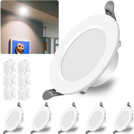 6 Pack LED Downlights for Ceiling,Recessed Spotlight Super Flat 6W Energy Saving LED Spot Lights Ceiling 6500K 650 Lumens Slim Round Downlight for Bathroom Living Room Kitchen (1/5)
