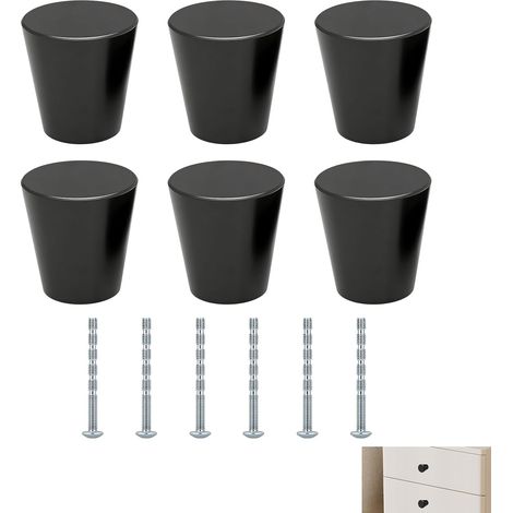 6 Pièces Boutons de Meuble, Poignée de Meuble Ronde Moderne en Métal pour Tiroir Armoire Placard Cuisine 20x23 mm, Boutons Conique Porte et Commode avec Vis M4x45 mm, Décoration Mobilier Noir (1/5)