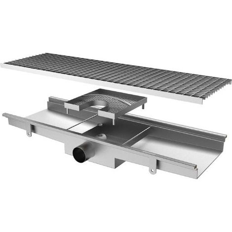 Caniveau de Sol avec Caillebotis Sortie Horizontale ø 63 mm et Filtre Carré - 800x300x140 mm - Virtus
