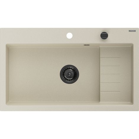 Mexen Omar lavello in granito 1-vasca 800 x 480 mm, beige, sifone nero - 6520801005-69-B (1/5)