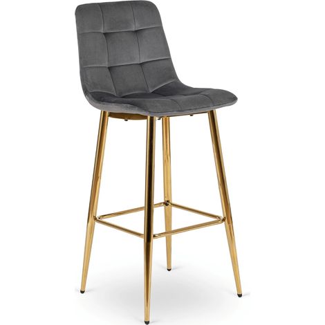 Sgabello da bar imbottito Ariel in velluto grigio, stile moderno ed elegante (1/4)