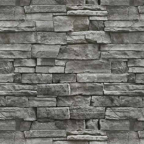 Grey Stone Effect Brick Wallpaper Self Adhesive Waterproof Removable Vinyl for Wall Kitchen Fireplace 44x300cm (1/4)