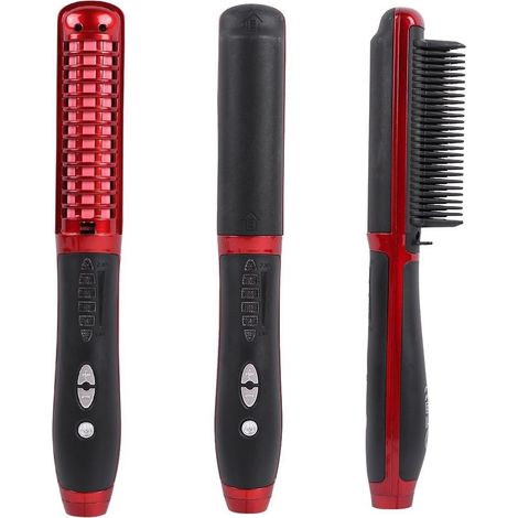 Brosse lisseur cheveux, Défriser les Cheveux Anti Scald Anti Statique Fer à lisser avec Technologie Ionique (Rouge) (1/5)