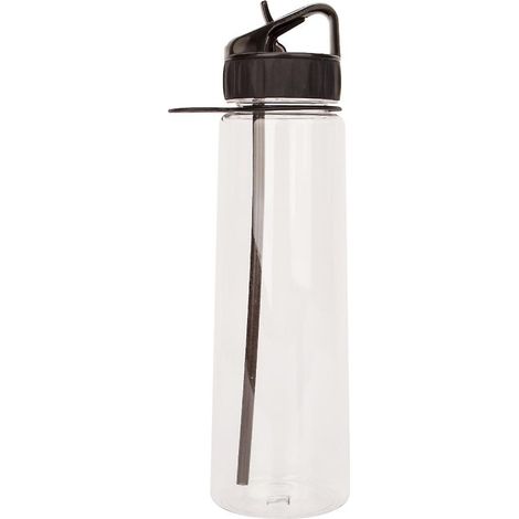 Schwarze, BPA-freie 900-ml-Wasserflasche mit Strohhalm, Zeitmarkierungen, Klappverschluss und stoßfestem Design (1/5)