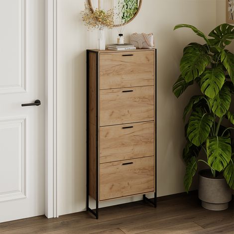 Zapatera abatible Folda, Goldkraft roble/negro, 63 x 152.5 cm con 4 compartimentos cerrados, Vicco (1/5)