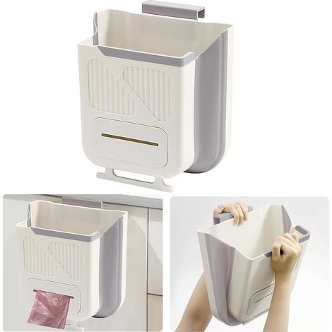 Poubelle de cuisine murale pliable sans couvercle, blanc cassé (25 x 16 x 30 cm) (1/5)