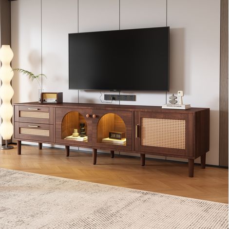 Mobile TV 180x40x50 cm marrone in pannello truciolare con 2 cassetti e LED (1/5)
