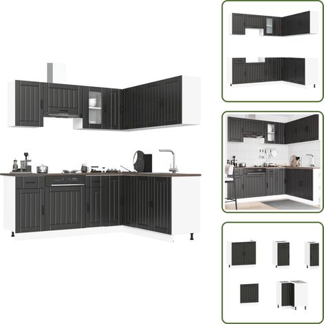 vidaXL 11-tlg. Küchenschrank-Set Kalmar Schwarz Holzwerkstoff (1/5)