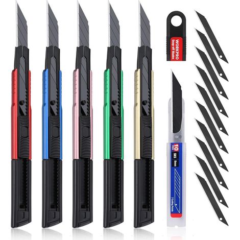 Cuttermesser Set 9MM Aluminium mit 10 Klingenbox, Teppichmesser 30° Klingen (1/5)