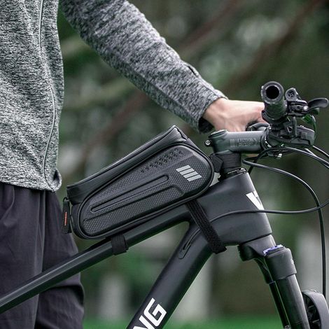 Sacoche de vélo avec support de téléphone étanche pour cadre de vélo, fixation sur le tube supérieur, étui rigide et support pour écran tactile. (1/5)
