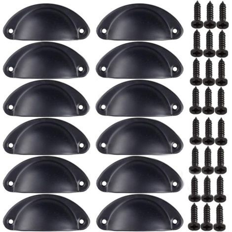 Poignée Bouton de Porte Décoration Rétro pour Meuble Tiroir Poignée de Coquille Vintage pour Tiroir Armoire Meuble Cuisine Fer Incurvé Bouton de Porte de Placard Retro Pour Armoire(12PCS)-Noir (1/4)