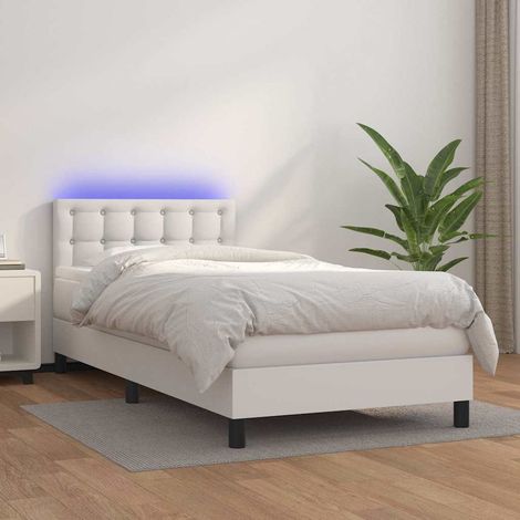 Cama box spring y colchón LED cuero sintético blanco 80x200 cm (1/5)