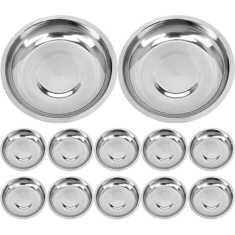 12-teiliges Set Gewürzschälchen aus Edelstahl, Saucenschälchen, runde Gewürzschalen, Gewürzbecher-8.00X8.00X1.50CM-Silver (1/4)