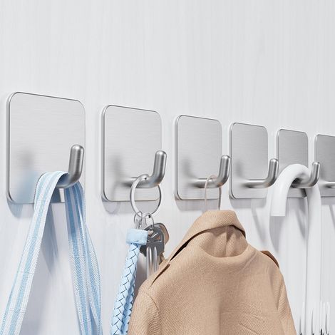 Lot de 4 crochets pour serviettes sans perçage - Crochets adhésifs - Crochets muraux autocollants en acier inoxydable - Idéal pour salle de bain, toilettes, cuisine, bureau, argent (1/5)