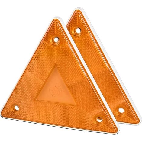 Lot de 2 Réflecteurs triangulaires rétro-réfléchissants standard pour arrière, droite et gauche, à fixer, catadioptre triangle, voiture, Accessoires universels (15 x 15 x 15 cm) (Orange) (1/4)