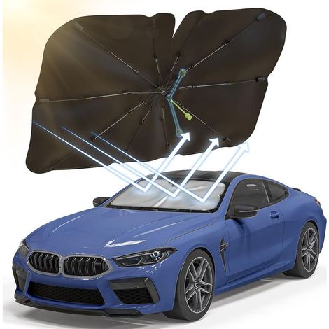 Pare Soleil Voiture Pare Brise Avant, 140x75cm Rotatif Parapluie Pare Soleil Voiture Protection UV, Pliable Parasols de Voiture pour la Plupart des Voitures, SUV (1/5)