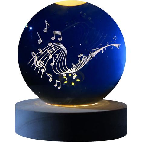 Boule de verre I-Total XL2718 3D avec LED RGB effet au plafond veilleuse pour enfants, lampe de nuit, base en bois, design MUSIC (1/3)
