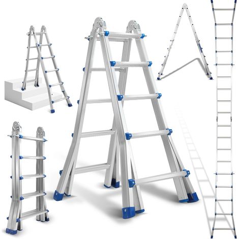 SWANEW Scala multifunzionale Scala multiuso Scala telescopica in alluminio argento fino a 150 kg-4x5 513 cm (1/5)