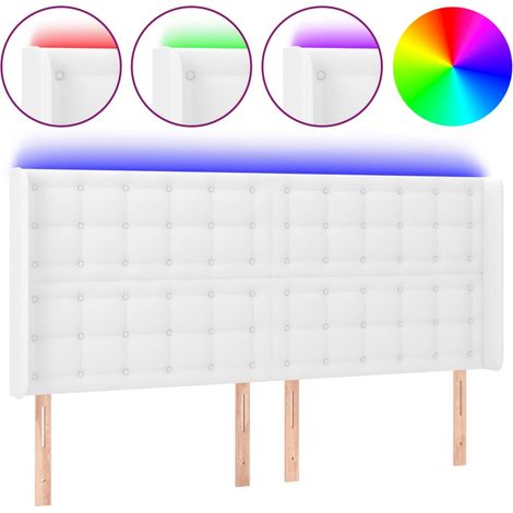 Tête de lit,Panneau décoratif à LED Blanc 203x16x118/128 cm Similicuir CFW5984501 (1/5)